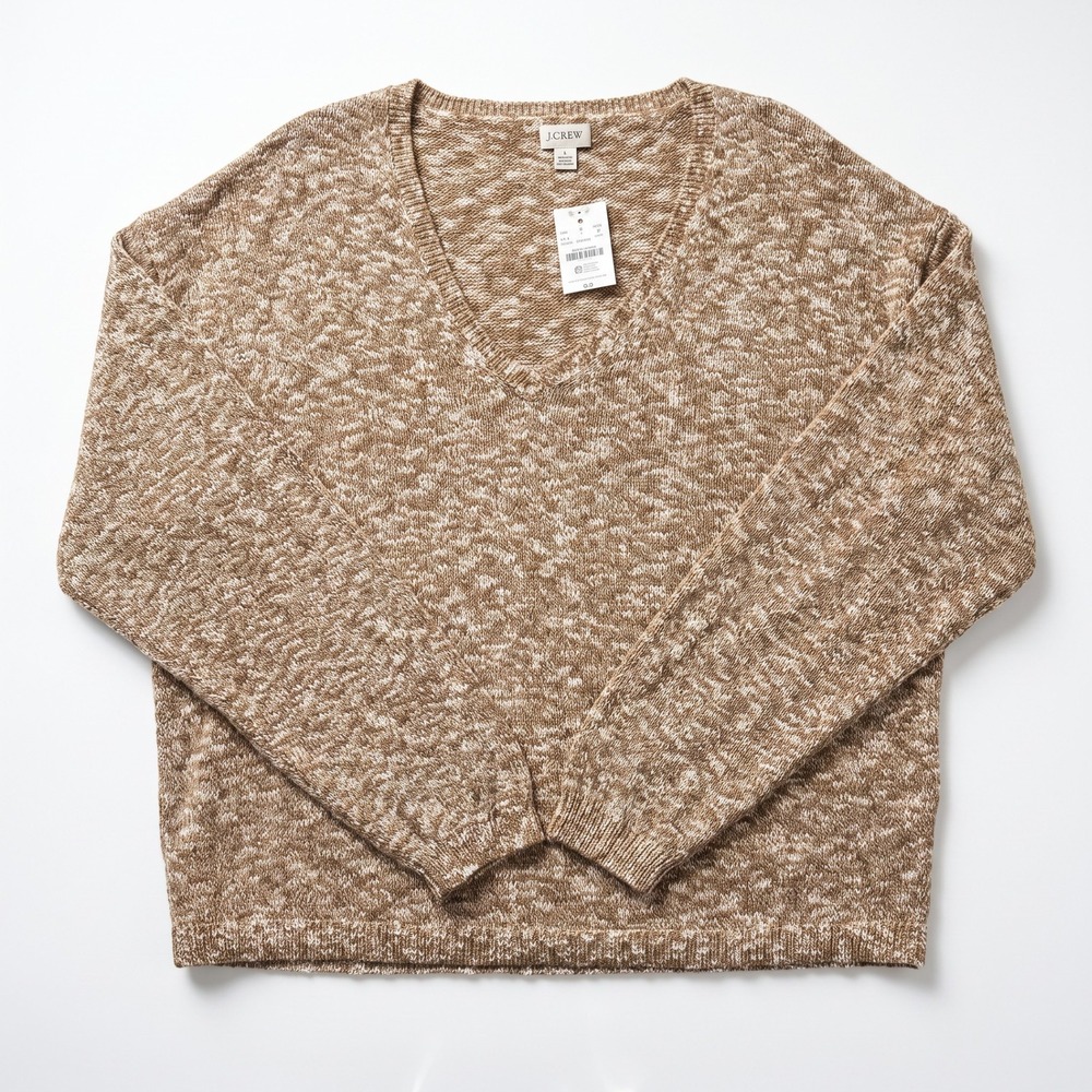 J.Crew Womens L Brown Marl V-Neck Pullover Sweater NWT Cozy Casual